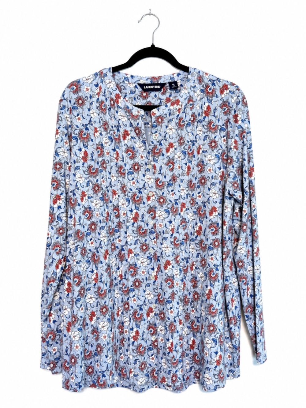 Lands End Knit Pintuck Button Front Tunic Top  - Women's Size XL